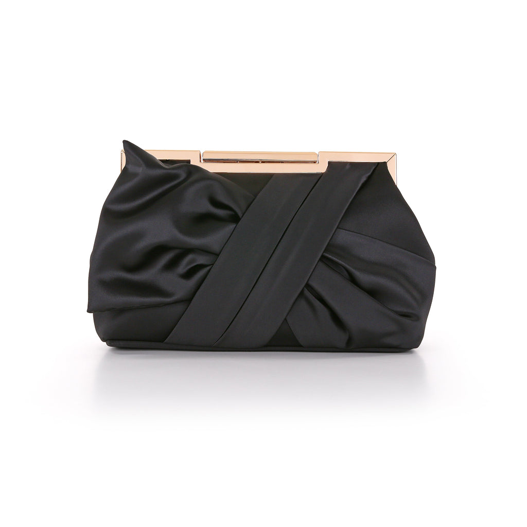 Black | Satin Tie Pouch Clutch Front