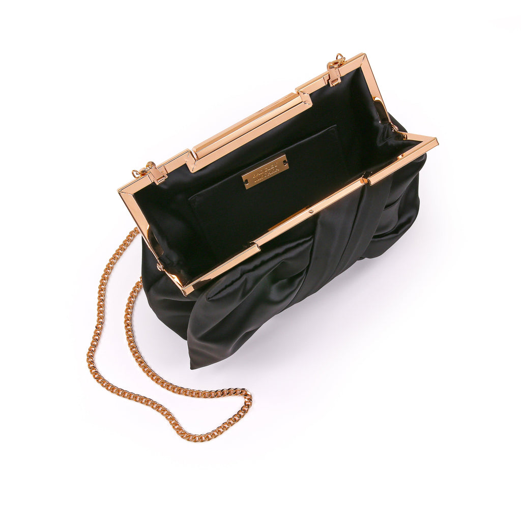 Black | Satin Tie Pouch Clutch Open