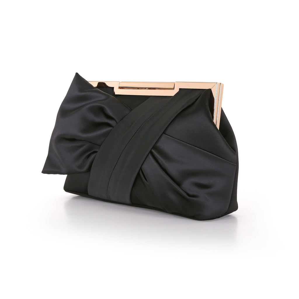 Black | Satin Tie Pouch Clutch Side
