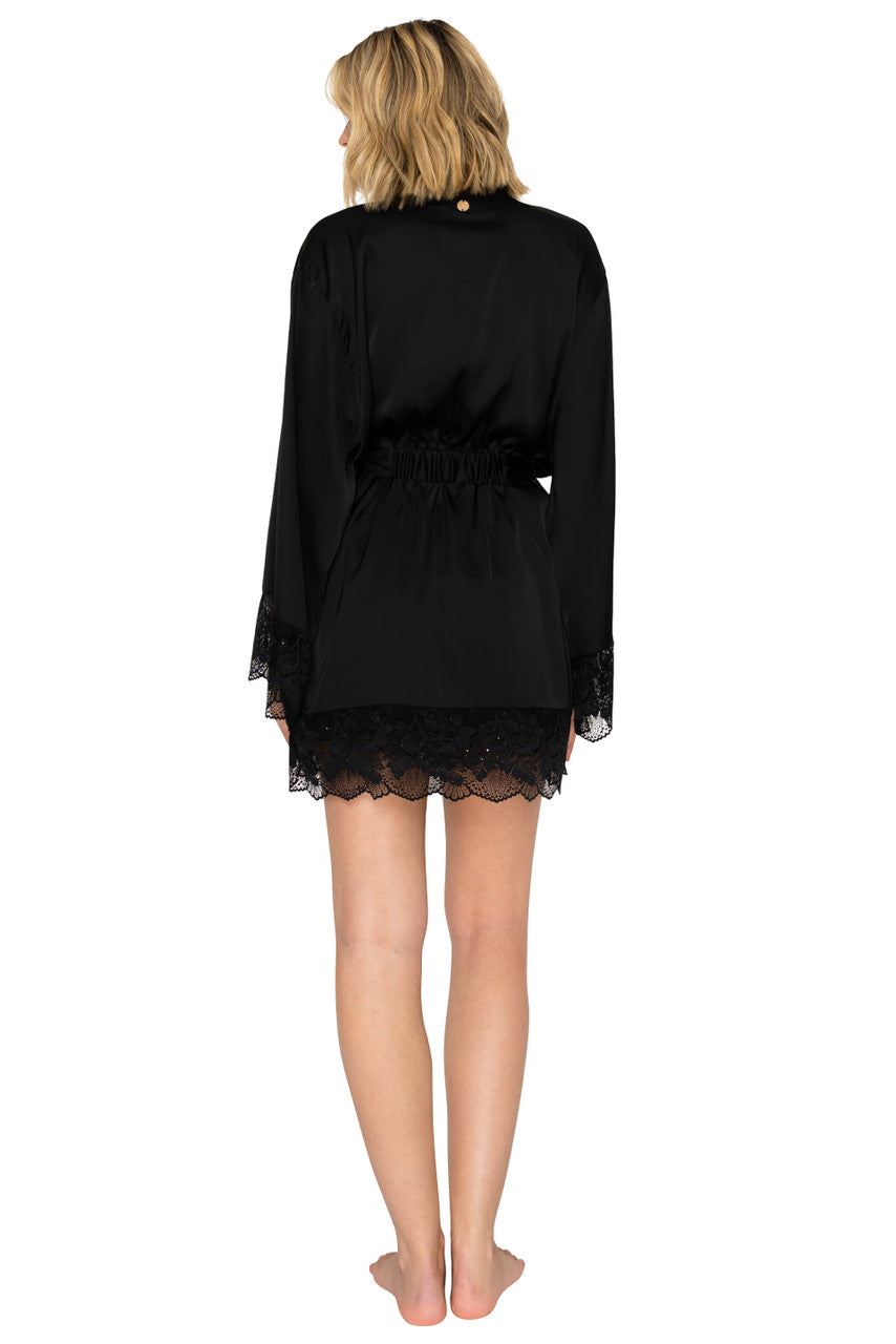 Badgley Mischka Luxe Satin & Sparkle Lace Short Wrap Robe