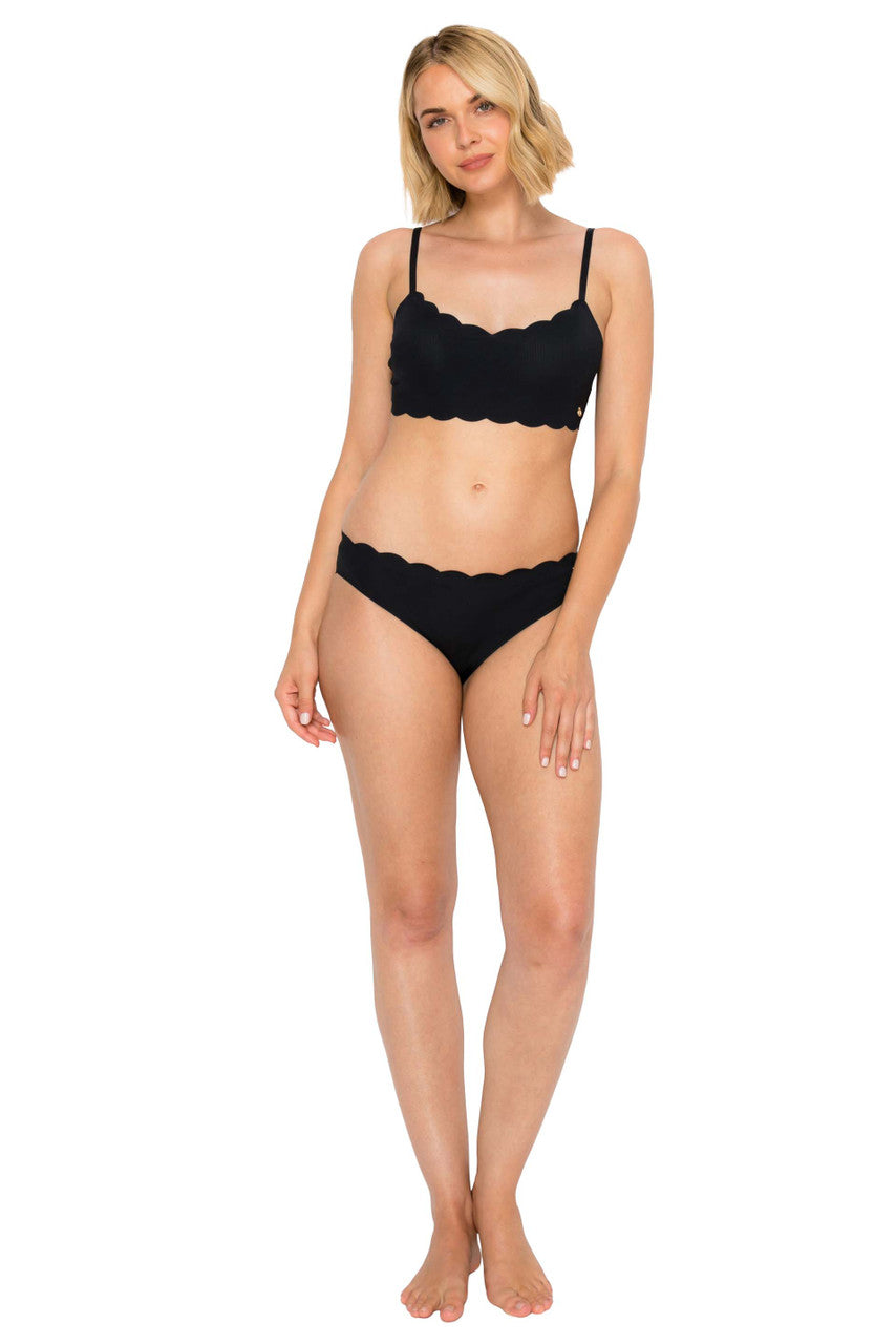 Jet Black | Yummy Baby Rib Scallop Bralette Front