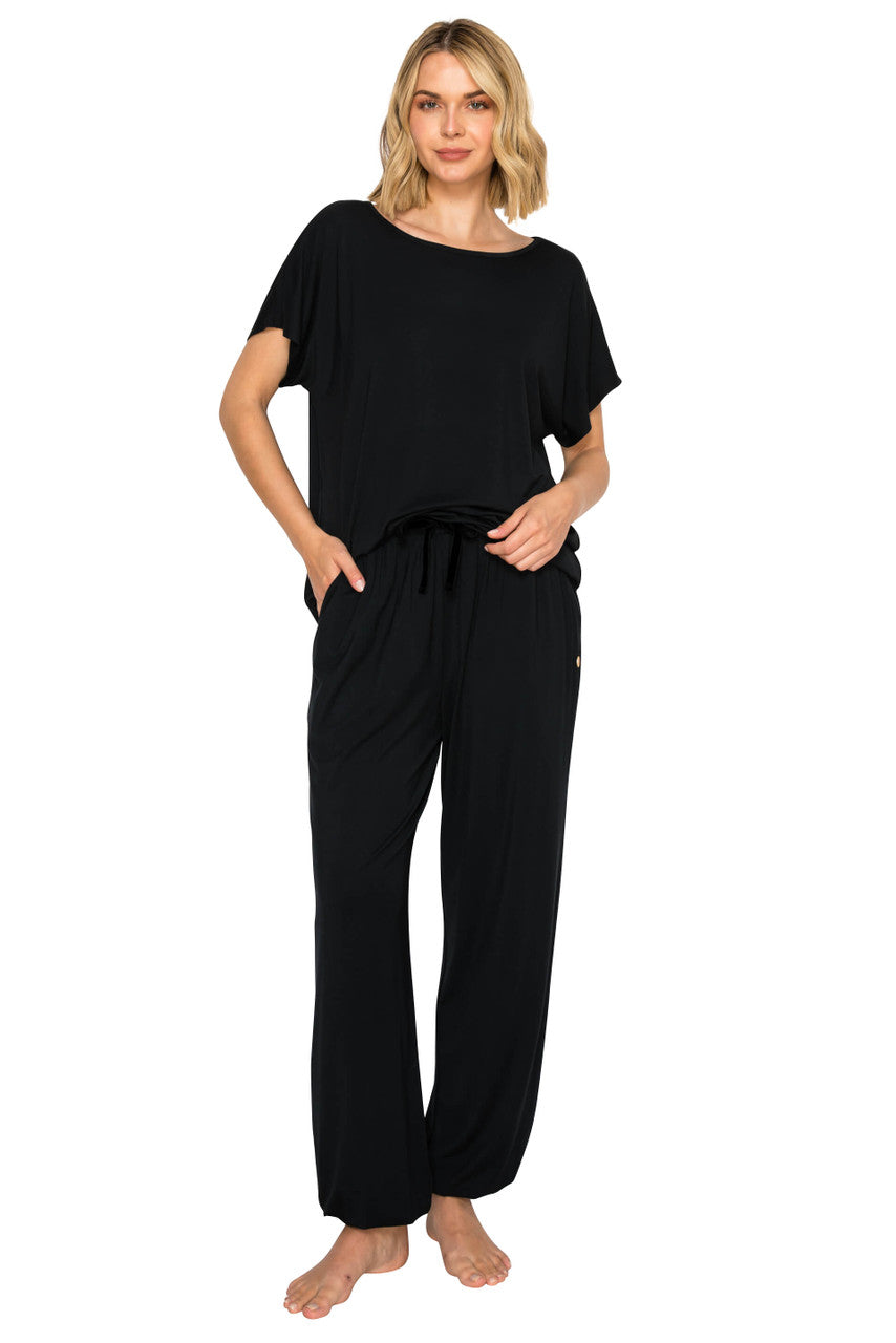 Jet Black | Yummy Modal Blend Dolman Sleeve Jogger Set Front