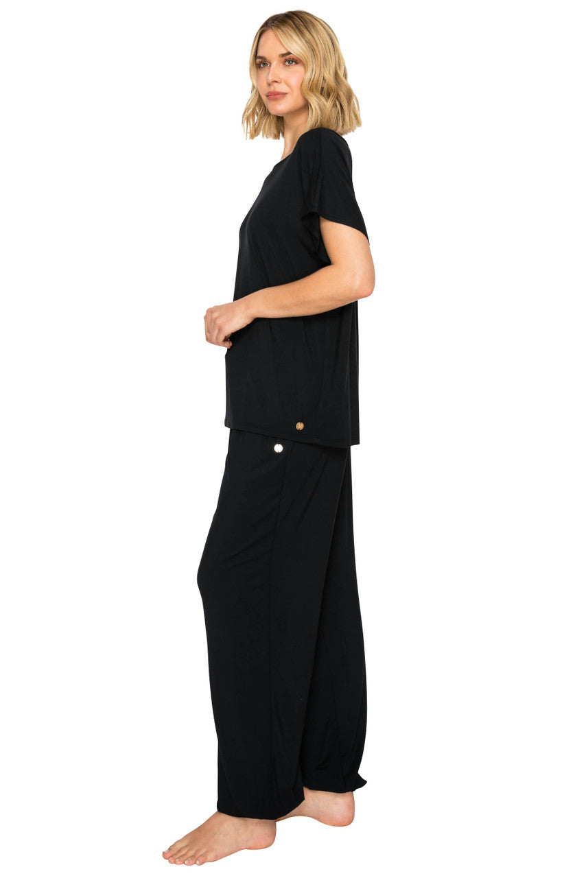 Jet Black | Yummy Modal Blend Dolman Sleeve Jogger Set Side