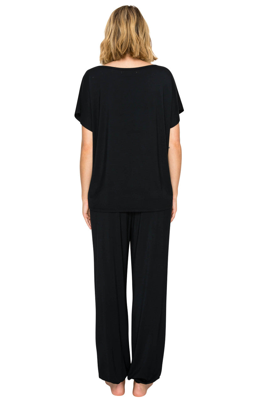 Jet Black | Yummy Modal Blend Dolman Sleeve Jogger Set Back
