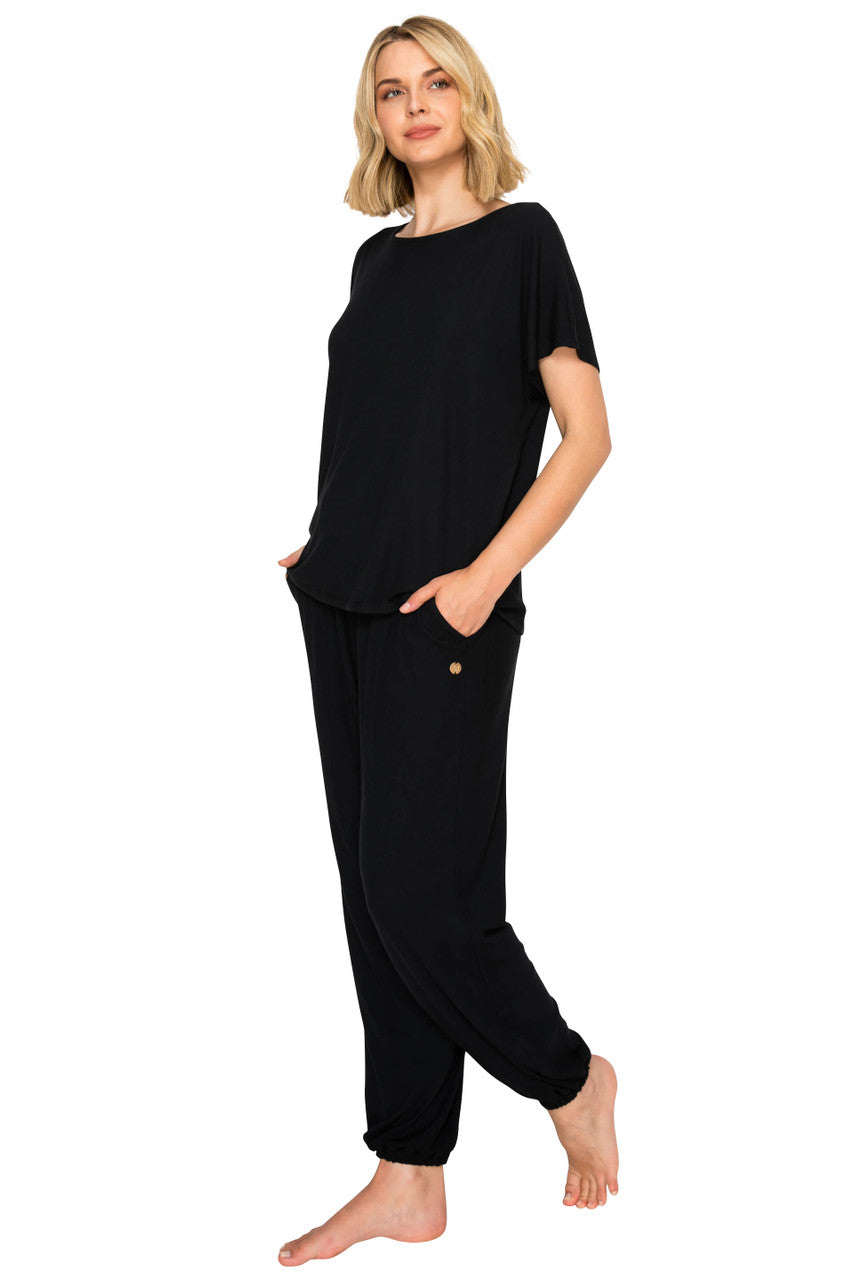 Jet Black | Luxe Rib Modal Blend Dolman Sleeve Jogger Set Side