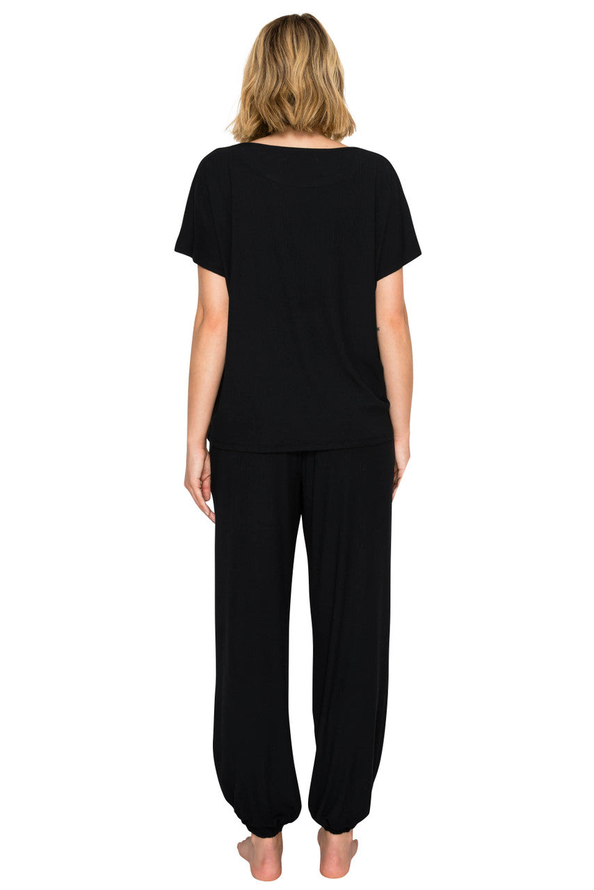Jet Black | Luxe Rib Modal Blend Dolman Sleeve Jogger Set Back