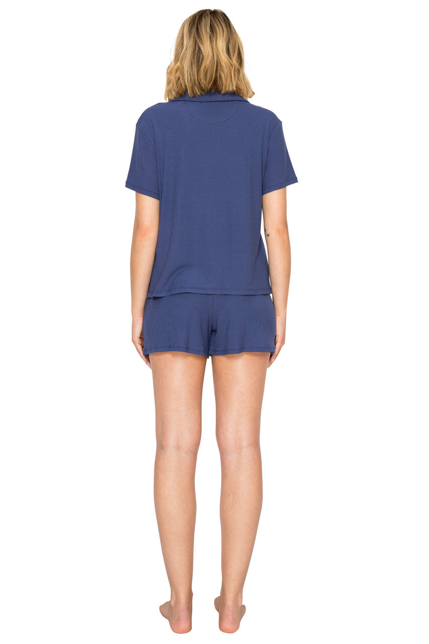 Blueberry | Yummy Modal Blend Rib Button-Up Short Pajama Set Back