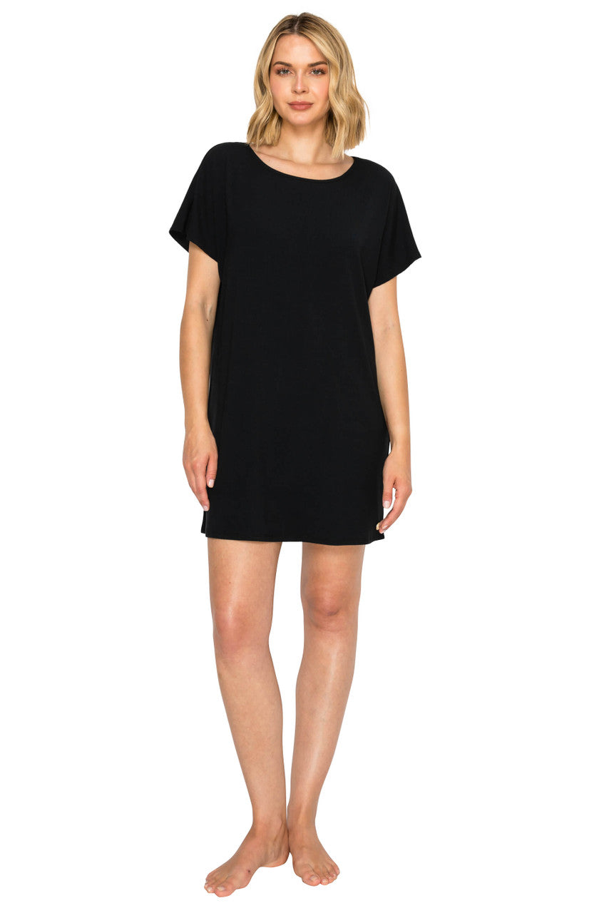 Jet Black | Yummy Modal Rib Dolman Sleep Dress Front