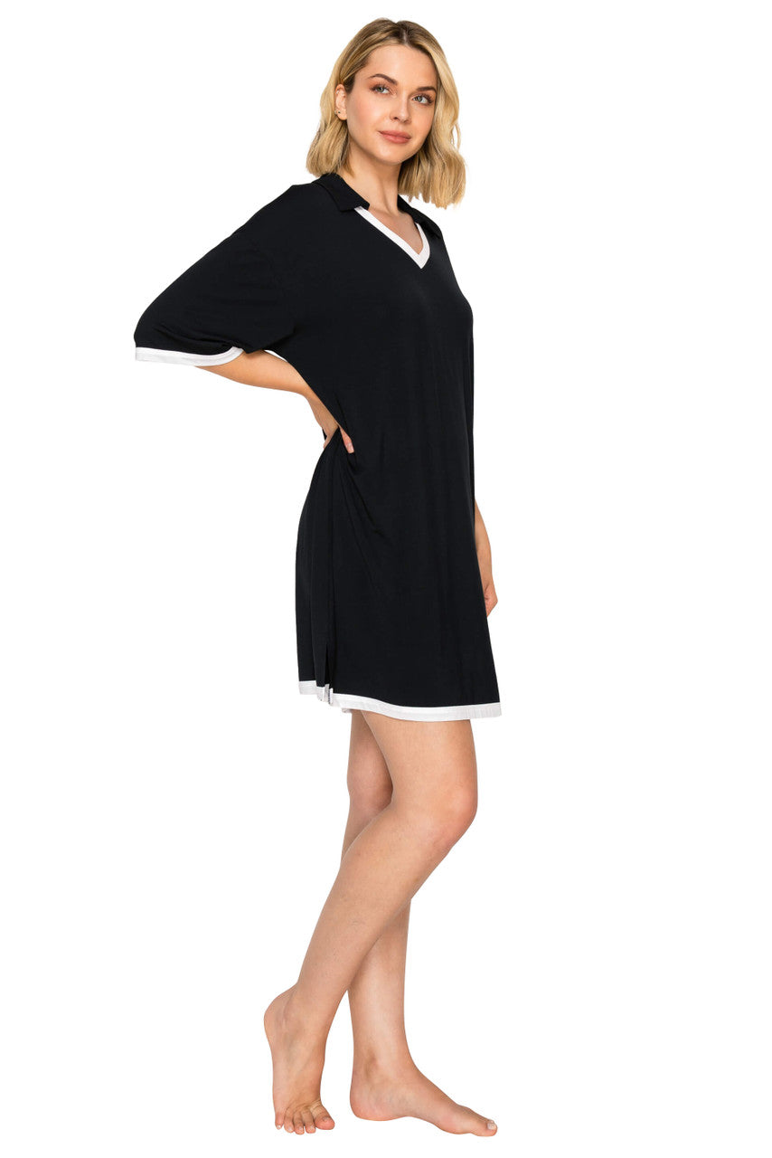 Jet Black | Yummy Modal Blend Collared Sleep Dress Side