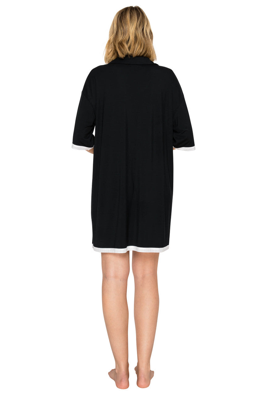 Jet Black | Yummy Modal Blend Collared Sleep Dress Back