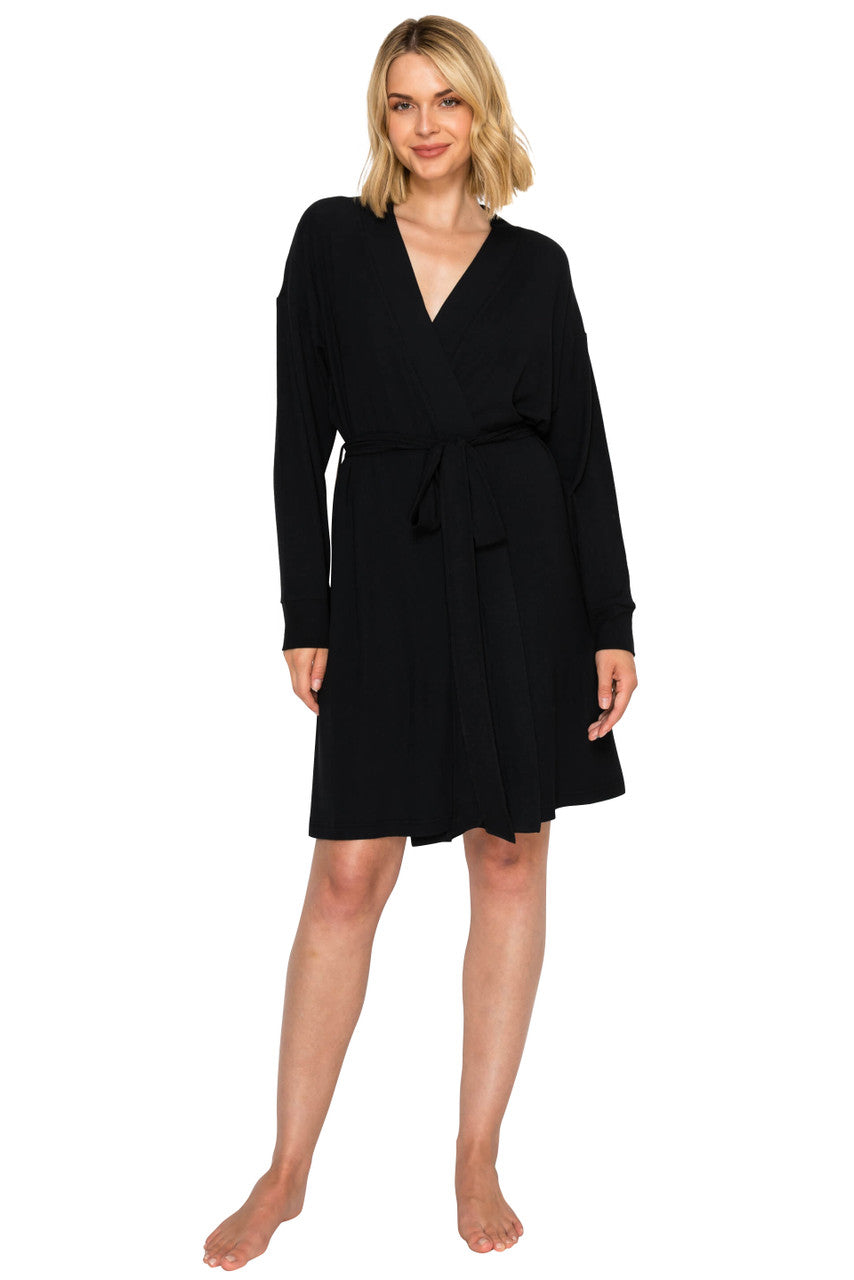 Jet Black | Yummy Modal Rib Cozy Robe Front