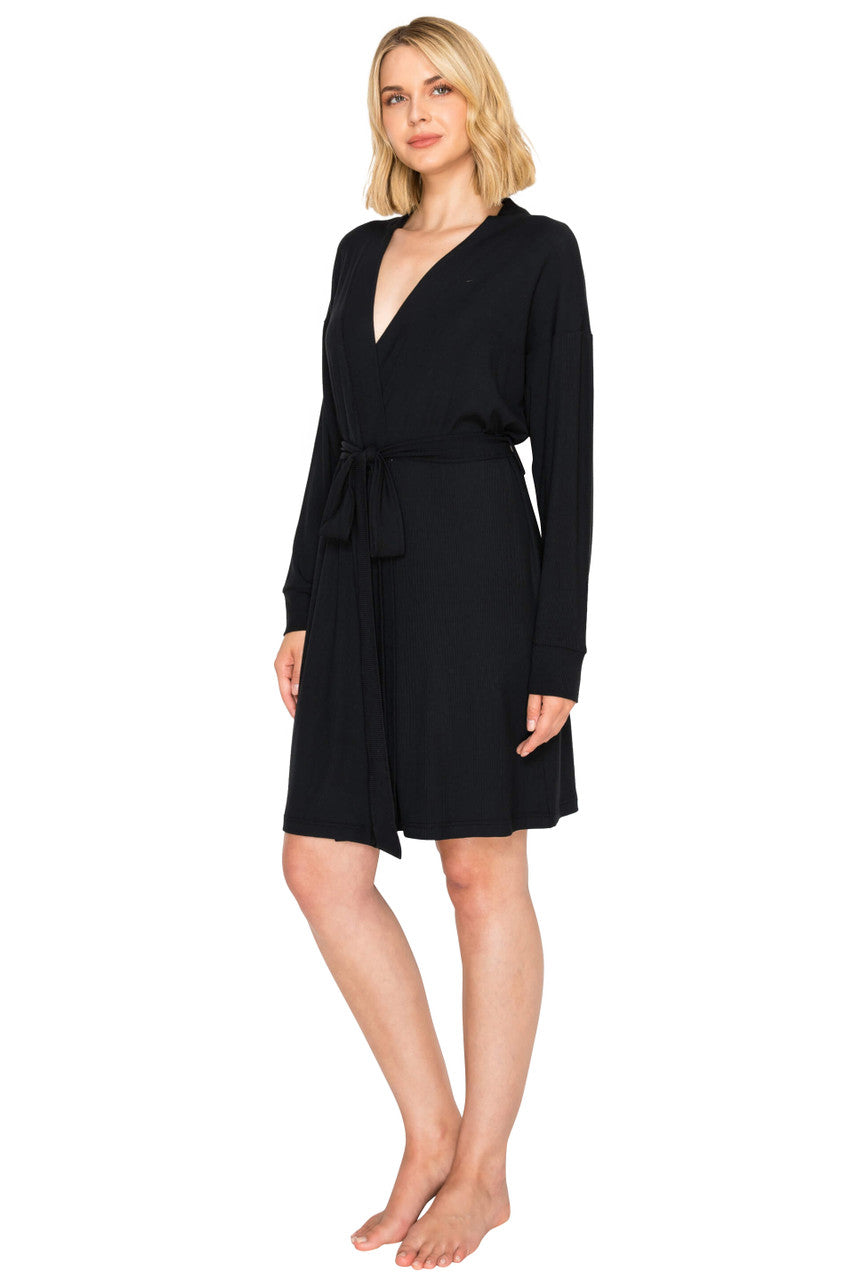 Jet Black | Yummy Modal Rib Cozy Robe Alt Angle