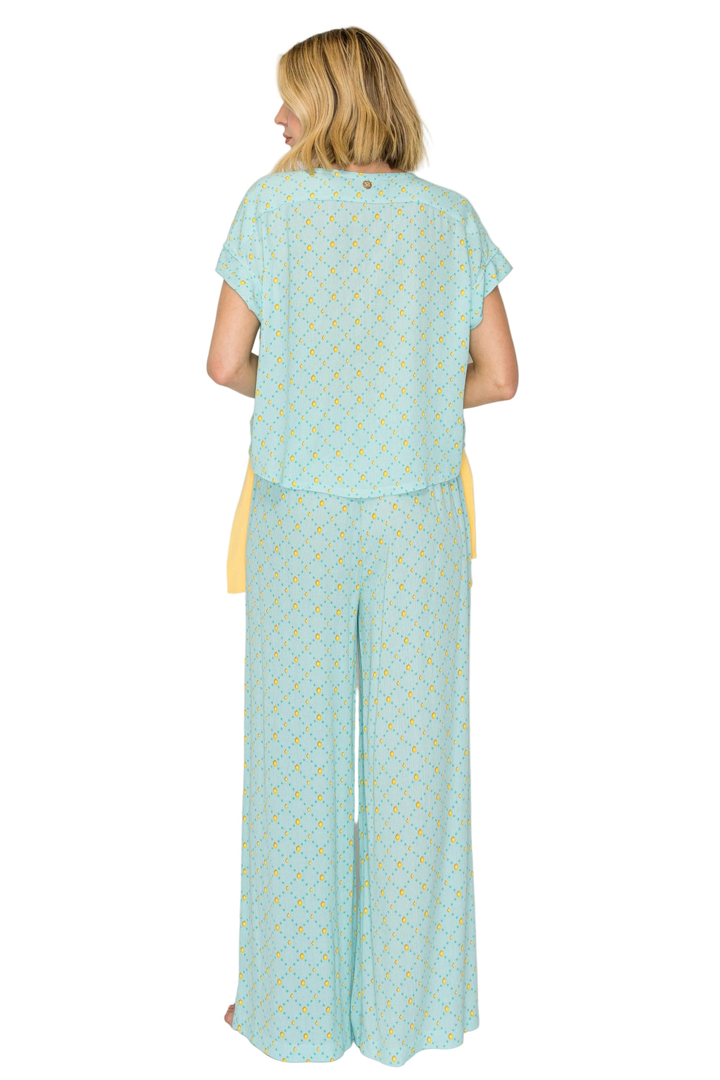 Blue Frost Dot | Luxe Crinkle Jersey Wide Leg Pajama Set Back