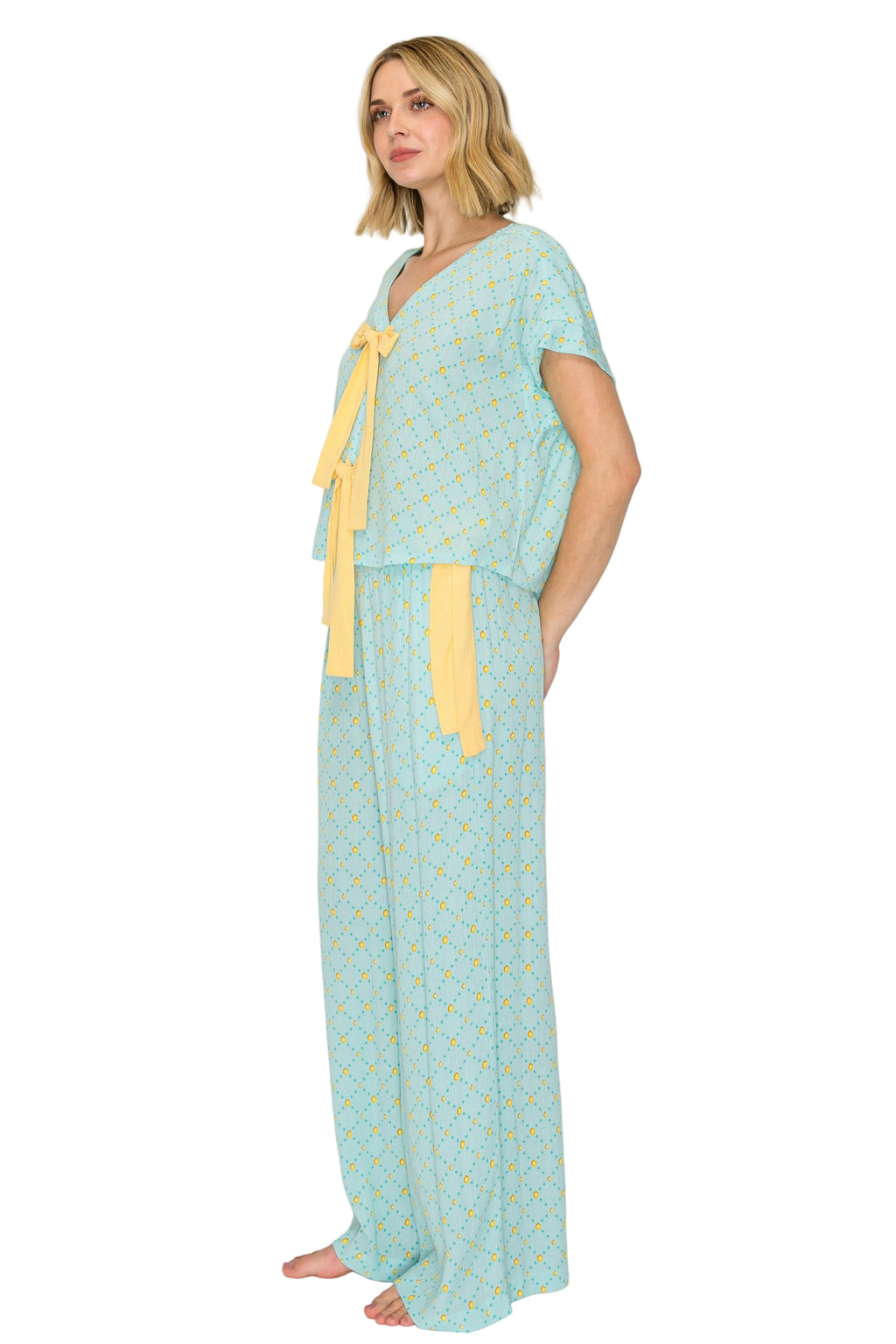 Blue Frost Dot | Luxe Crinkle Jersey Wide Leg Pajama Set Alt Angle