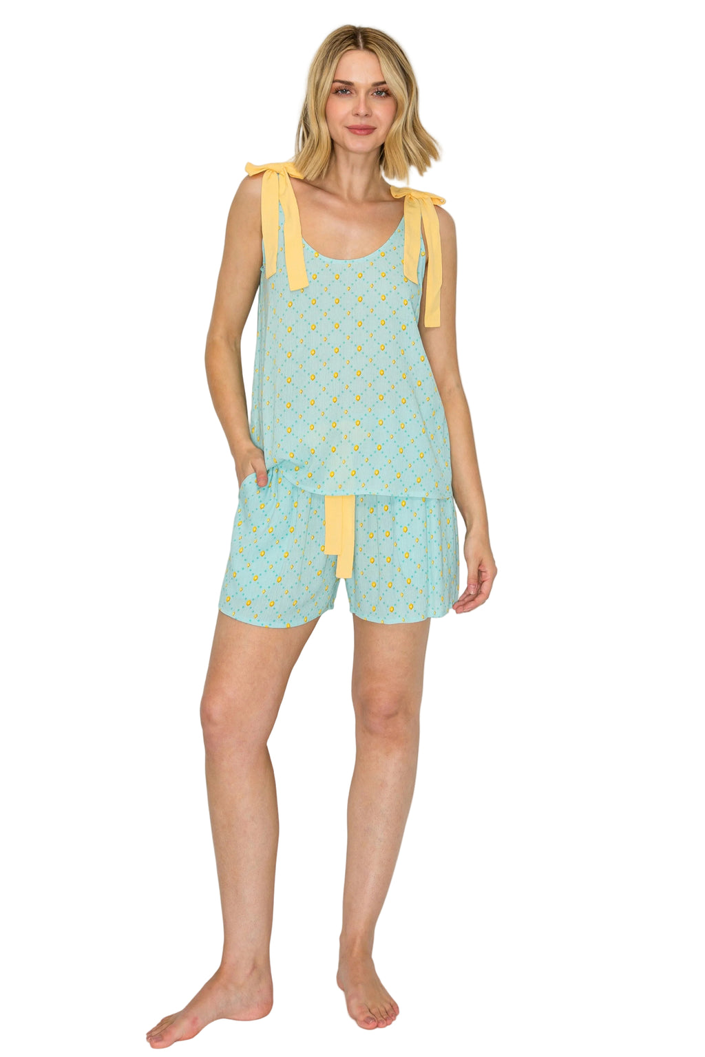 Blue Frost Dot | Luxe Crinkle Jersey Tank and Shorts Pajama Set Alt Angle