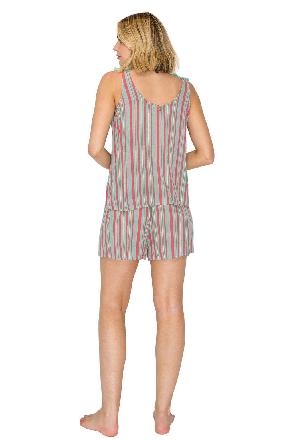 Pink Stripe | Luxe Crinkle Jersey Tank and Shorts Pajama Set Back