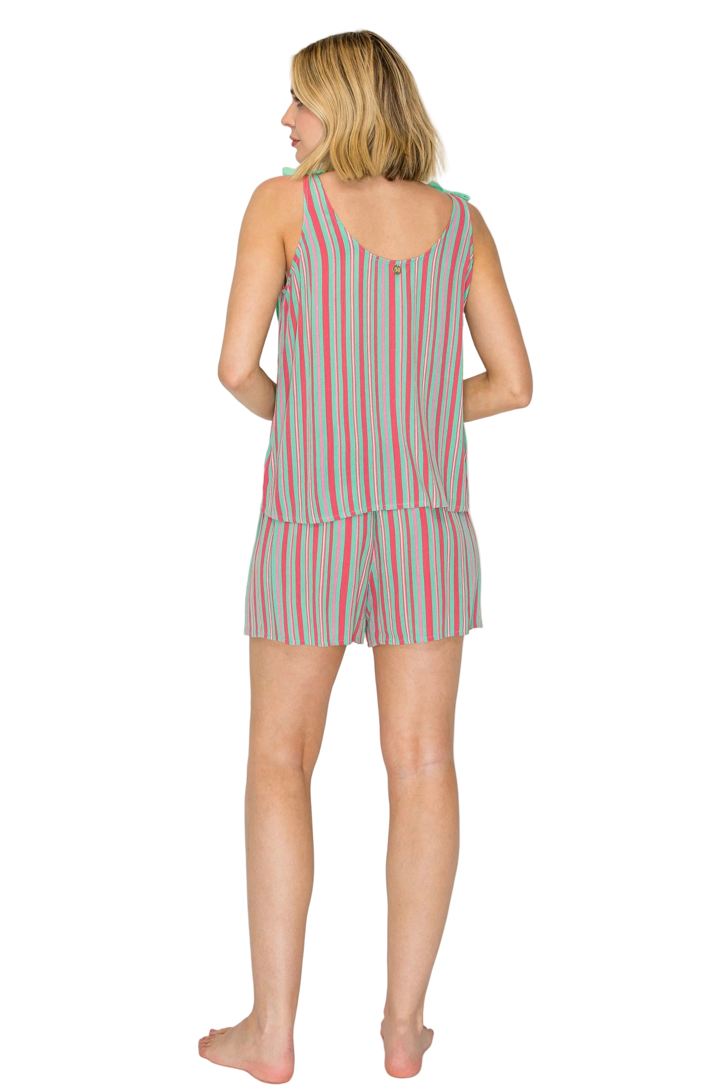 Pink Stripe | Luxe Crinkle Jersey Tank and Shorts Pajama Set Back