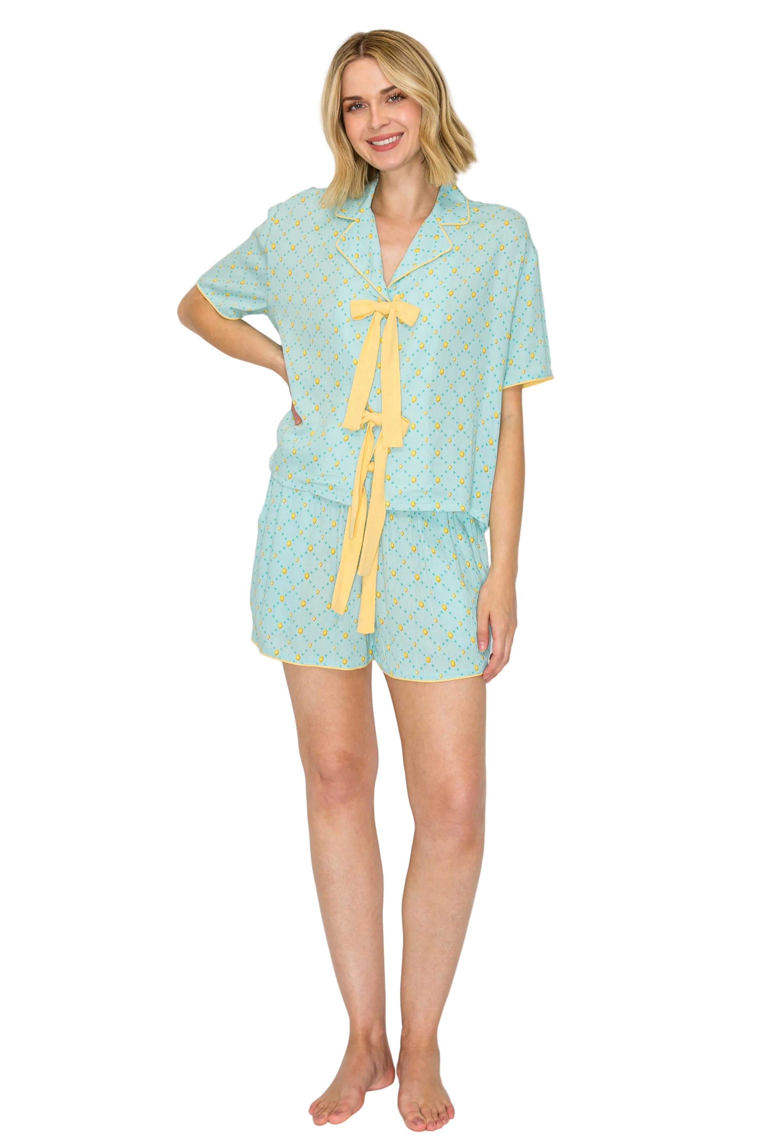 Luxe Crinkle Jersey Short Pajama Set by Badgley Mischka