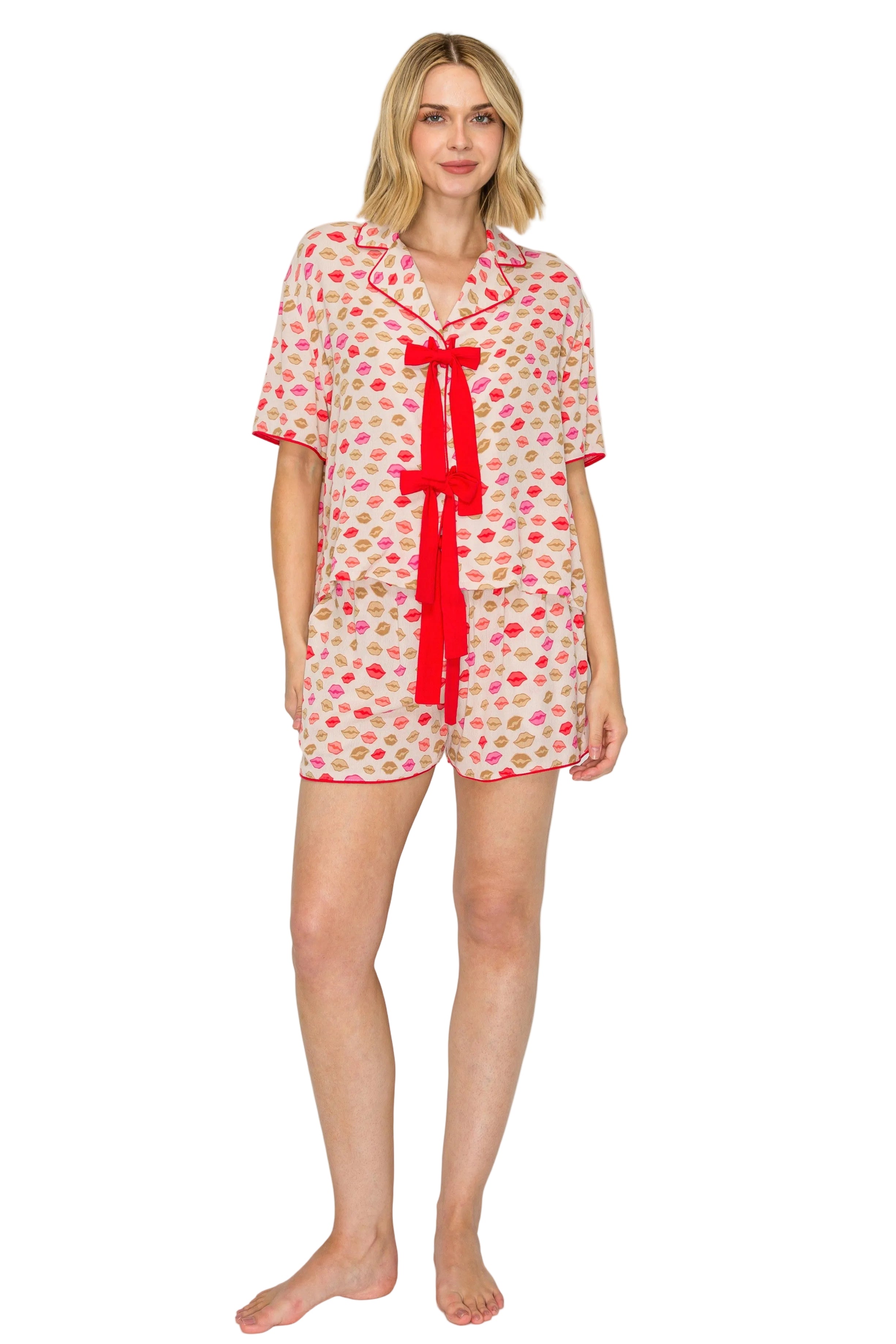 Peach Lip | Luxe Crinkle Jersey Short Pajama Set Front