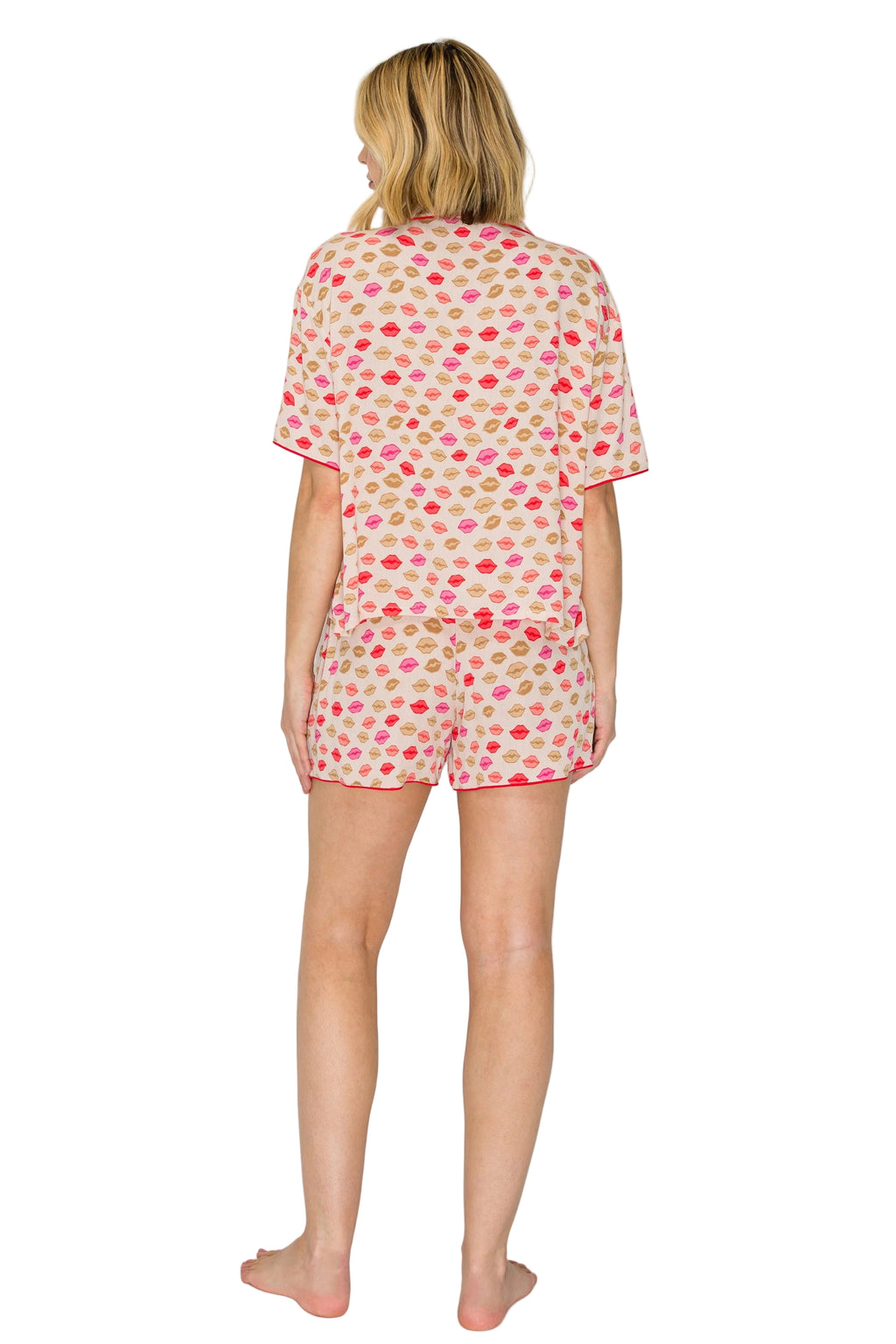 Peach Lip | Luxe Crinkle Jersey Short Pajama Set Back