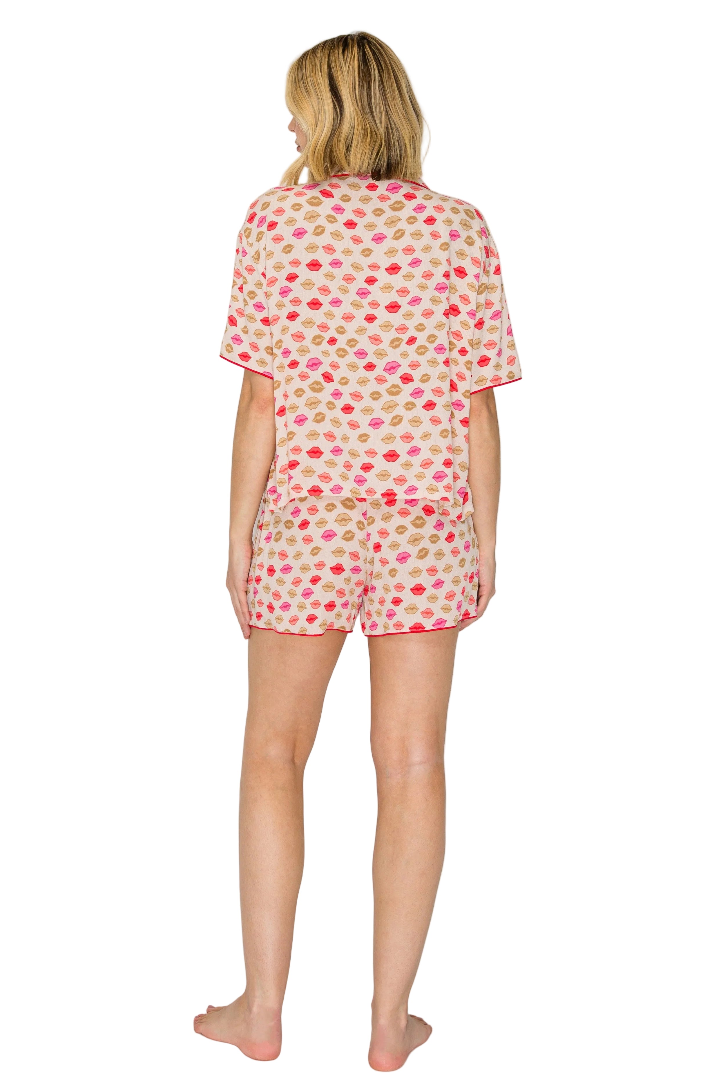 Peach Lip | Luxe Crinkle Jersey Short Pajama Set Back