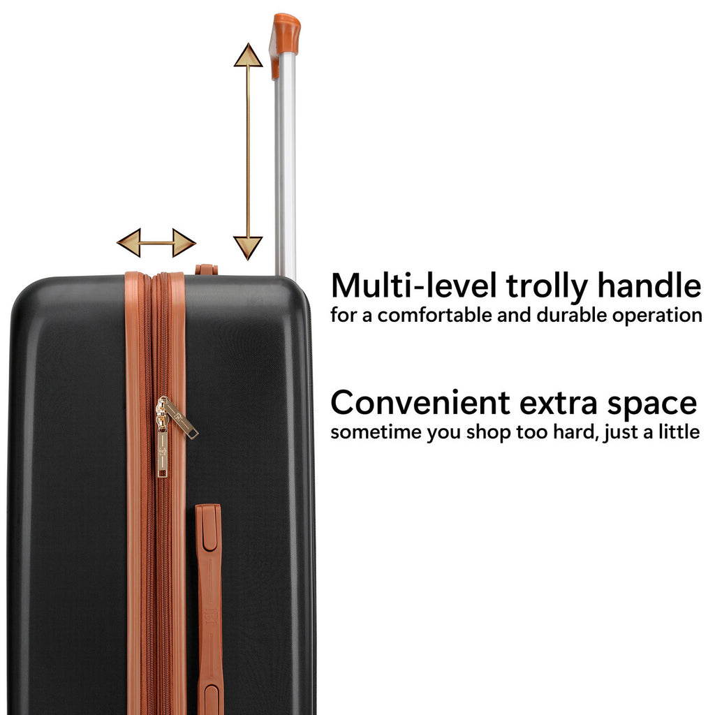 Black | Mia 3 Piece Expandable Retro Luggage Set