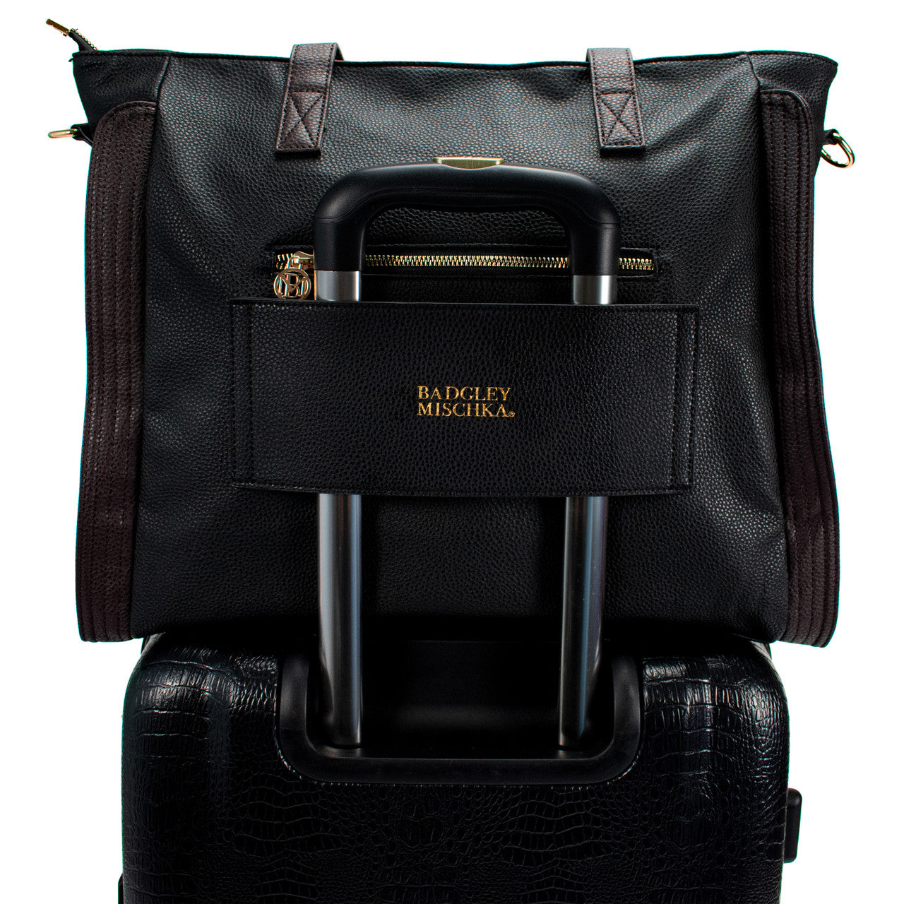Black | Rose Vegan Leather Travel Tote Weekender Bag