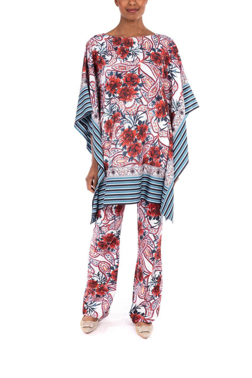 Red Multi | Crepe de Chine Paisley Printed Caftan