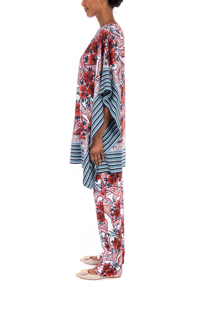 Red Multi | Crepe de Chine Paisley Printed Caftan