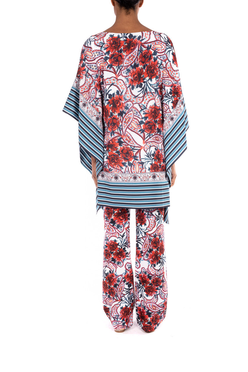 Red Multi | Crepe de Chine Paisley Printed Caftan