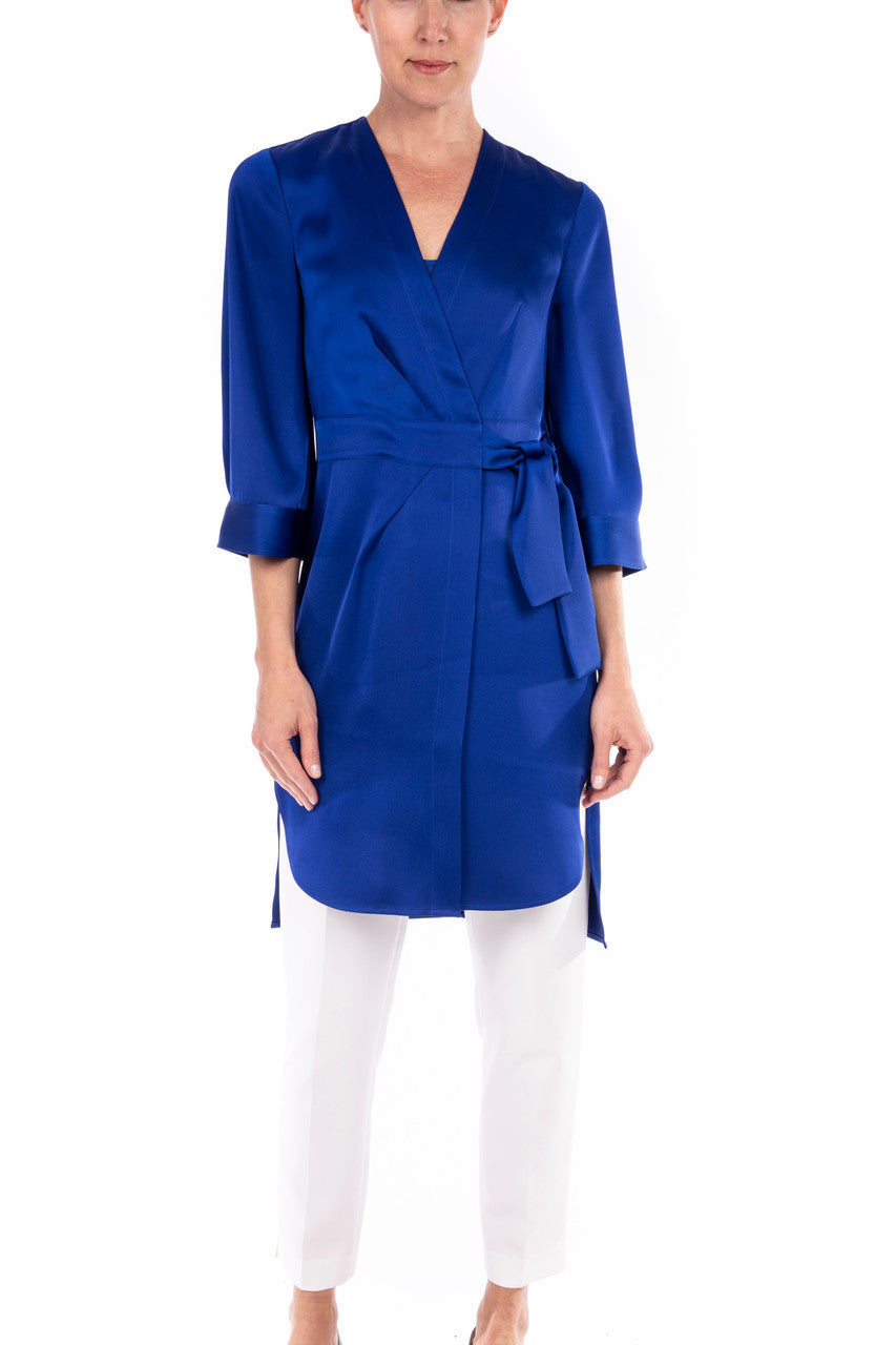 Ink Blue | Satin Side Tie Duster Jacket