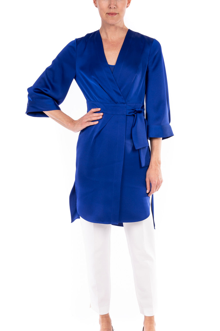 Ink Blue | Satin Side Tie Duster Jacket