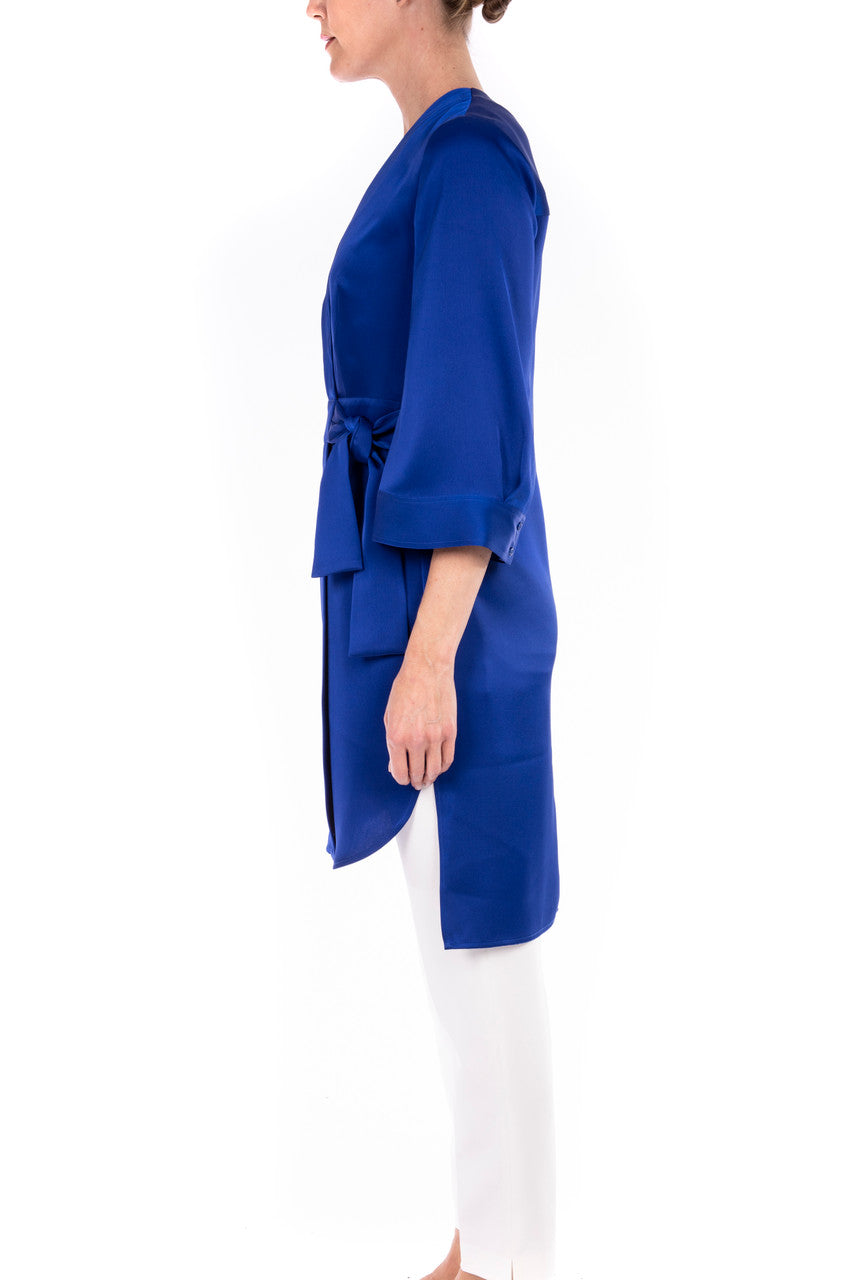Ink Blue | Satin Side Tie Duster Jacket
