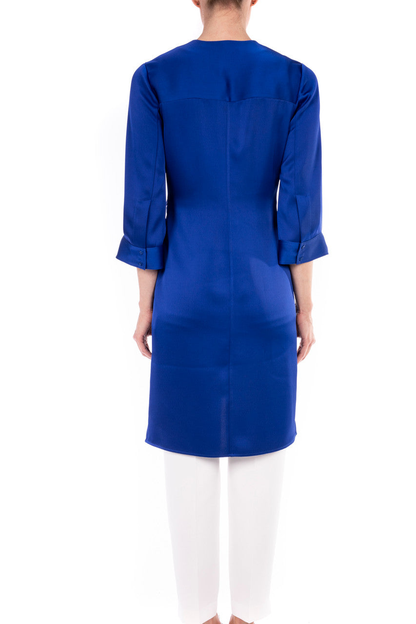 Ink Blue | Satin Side Tie Duster Jacket