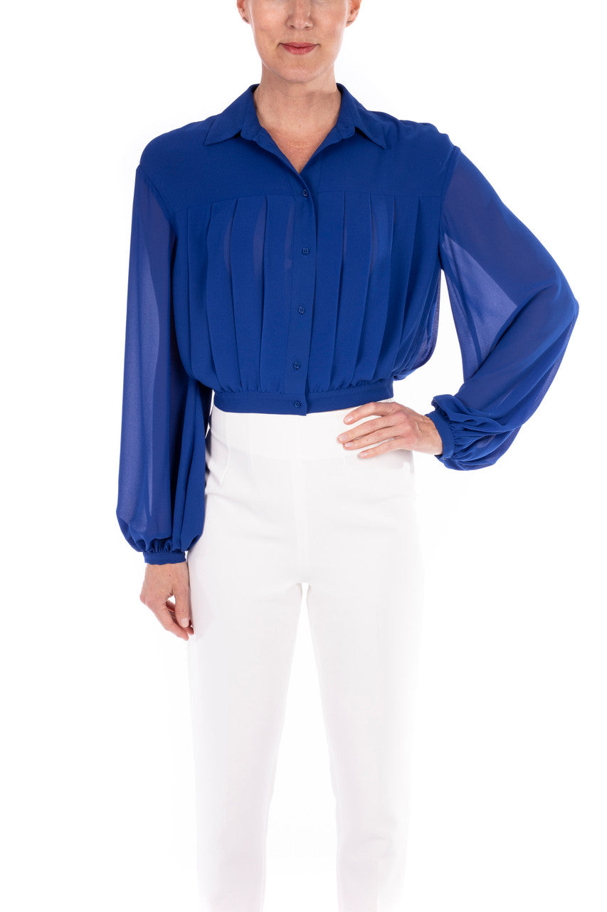 Ink Blue | Georgette Pleated Collared Blouse