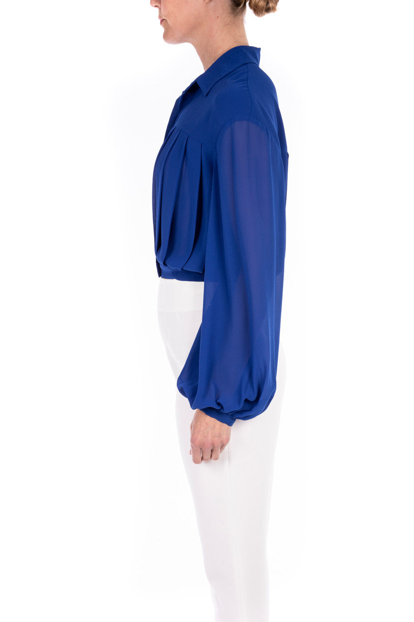 Ink Blue | Georgette Pleated Collared Blouse