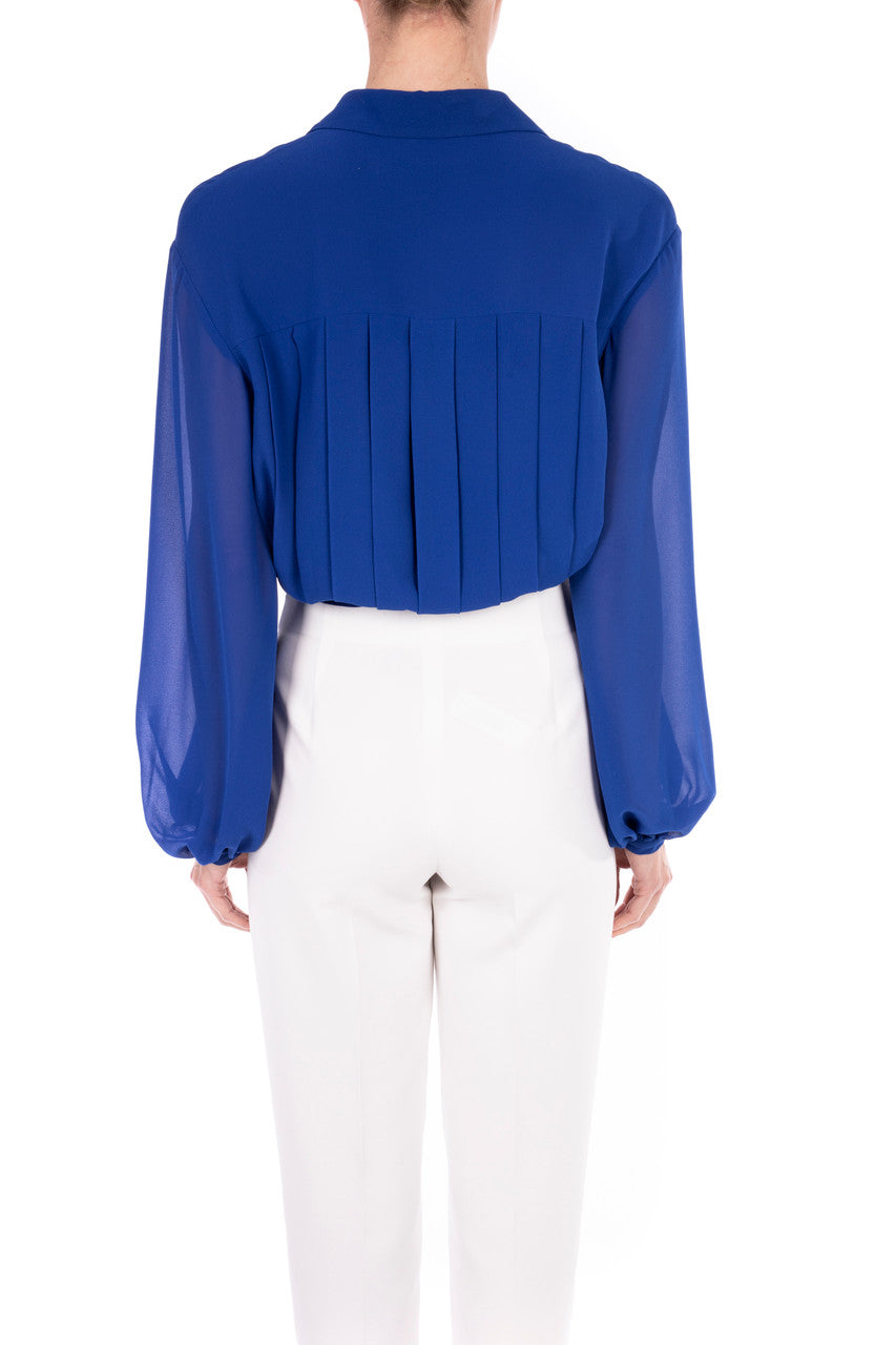 Ink Blue | Georgette Pleated Collared Blouse