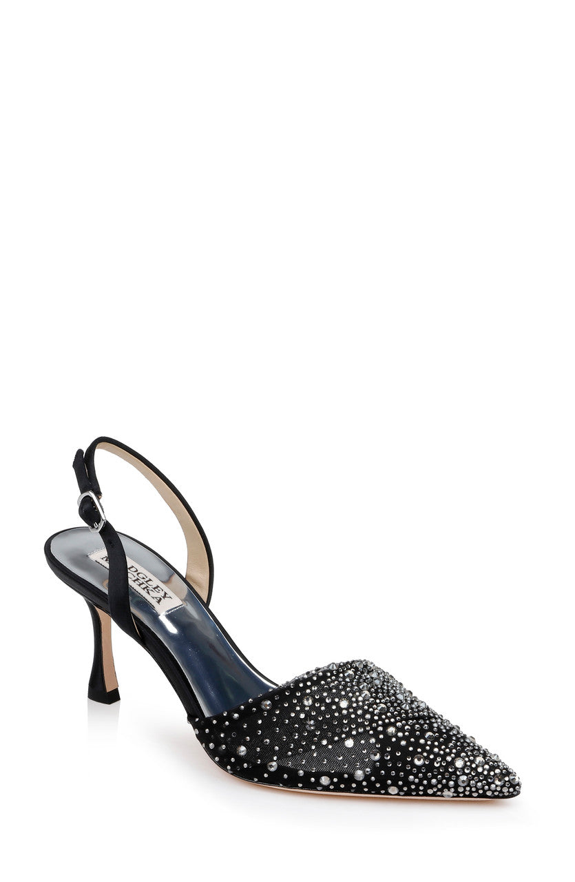 Black | Brenna Rhinestone-Studded 2-Piece Slingbacks