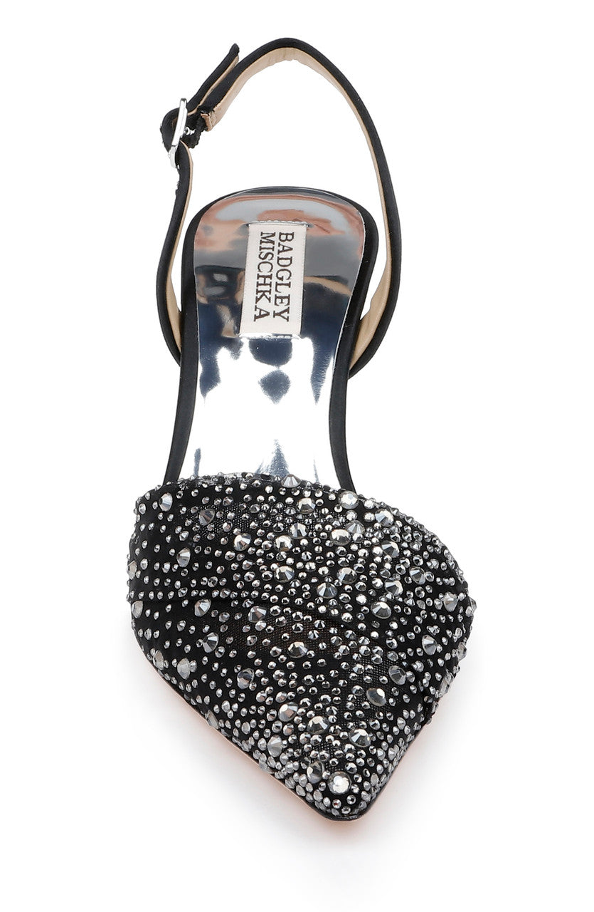 Black | Brenna Rhinestone-Studded 2-Piece Slingbacks