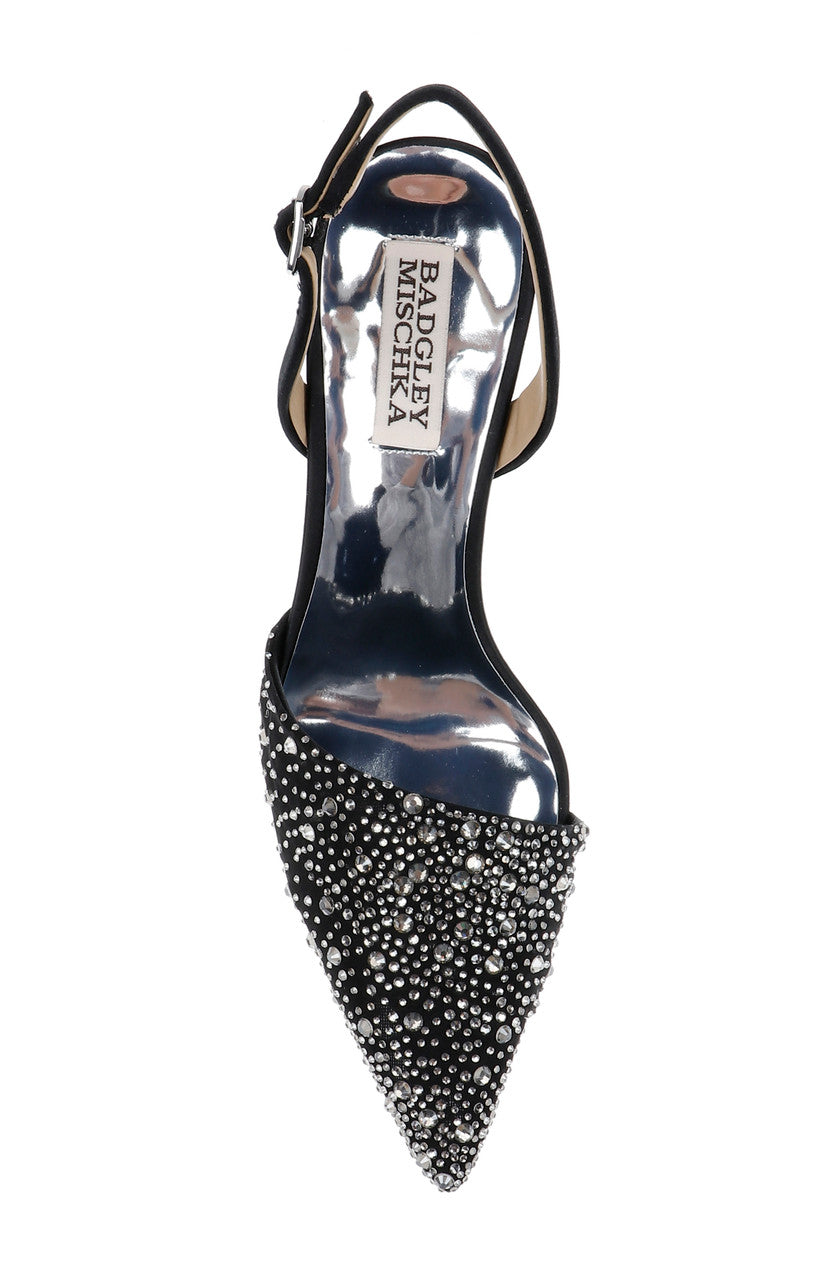 Black | Brenna Rhinestone-Studded 2-Piece Slingbacks
