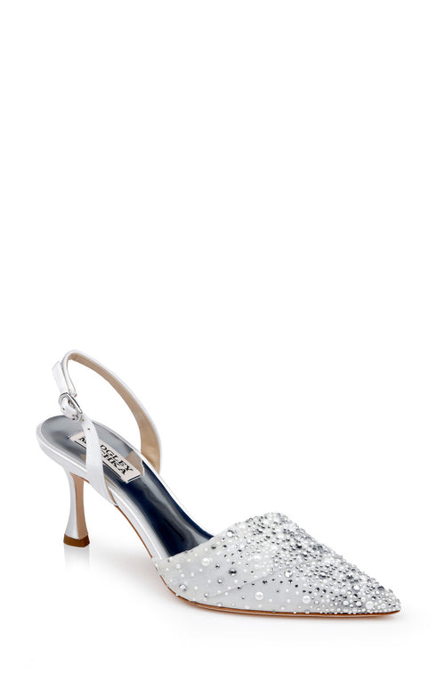 White | Brenna Rhinestone-Studded 2-Piece Slingbacks