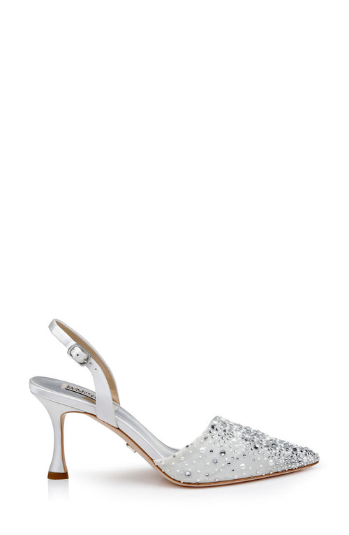 White | Brenna Rhinestone-Studded 2-Piece Slingbacks
