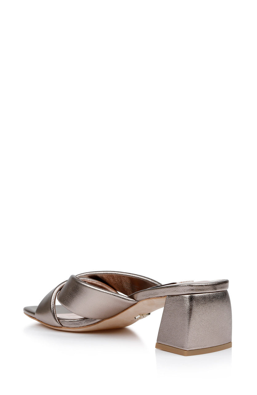 Briella II Metallic Crisscross Strap Block Heel Mules by Badgley