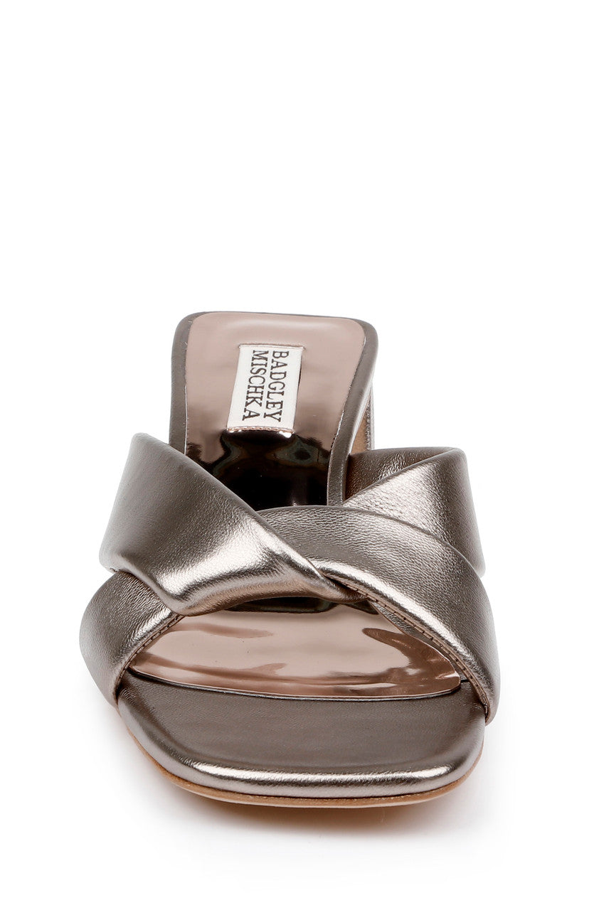 Light Bronze | Briella II Metallic Crisscross Strap Block Heel Mules