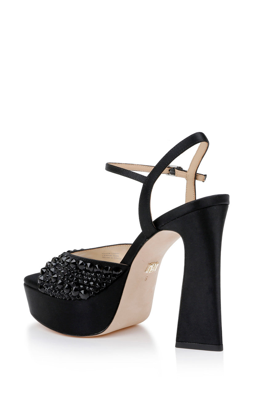 Black | Bryleigh Satin Platform Block Heels with Bejeweled Vamp