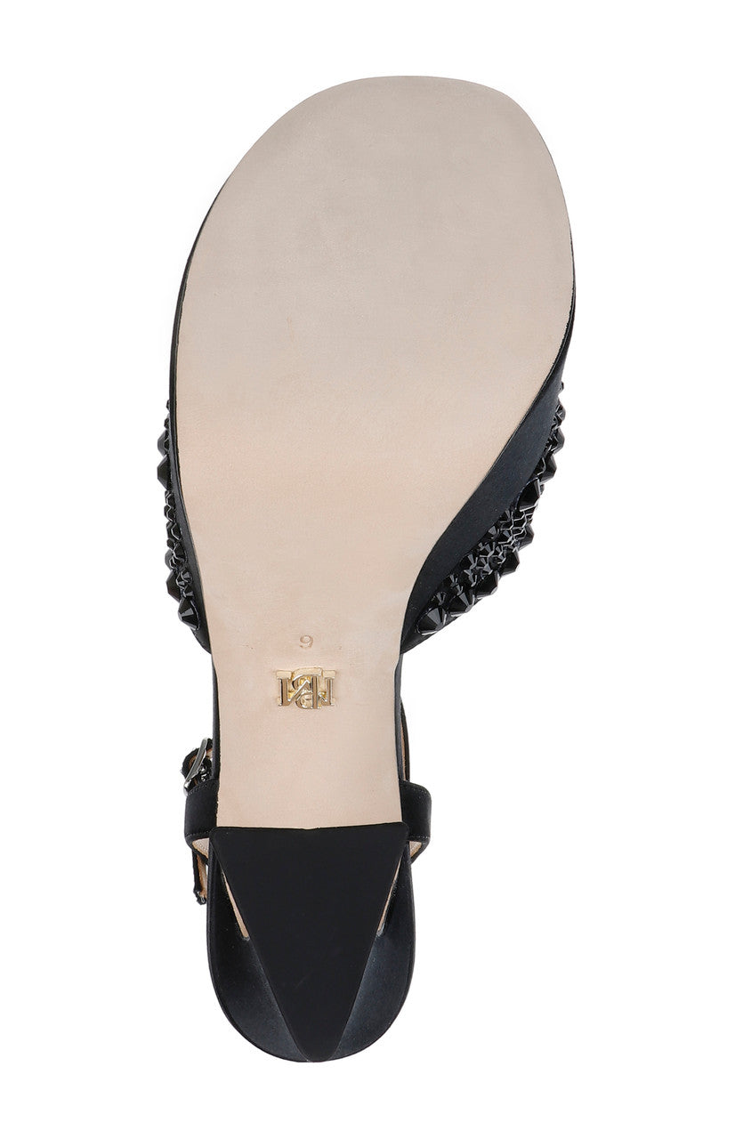Black | Bryleigh Satin Platform Block Heels with Bejeweled Vamp