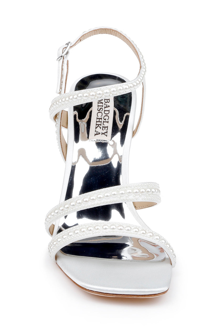 White | Brynlee Satin Bejeweled Strappy Sandal