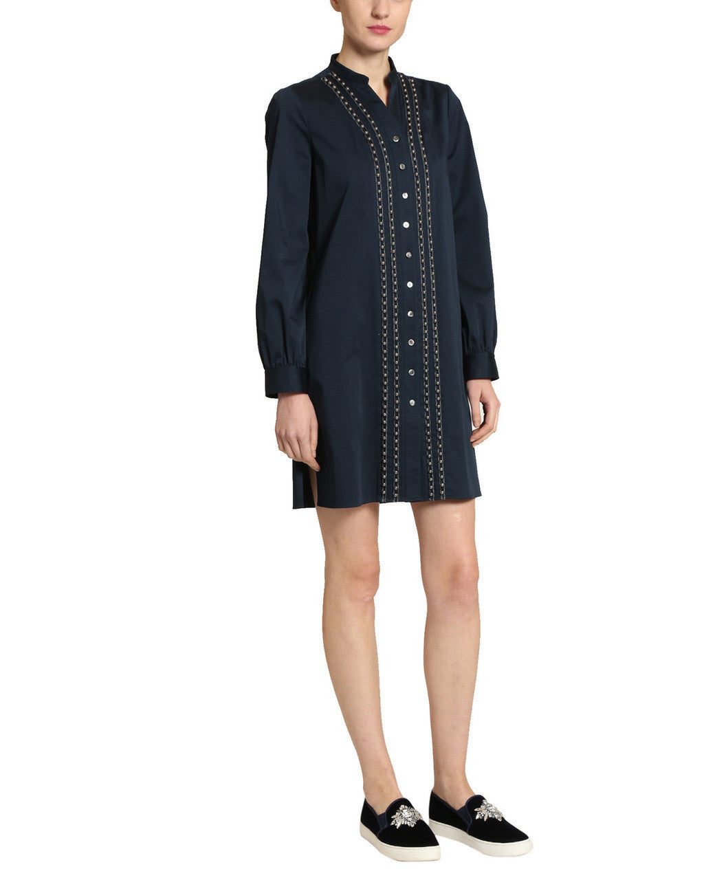 Navy | Shirt Dress with Pearls