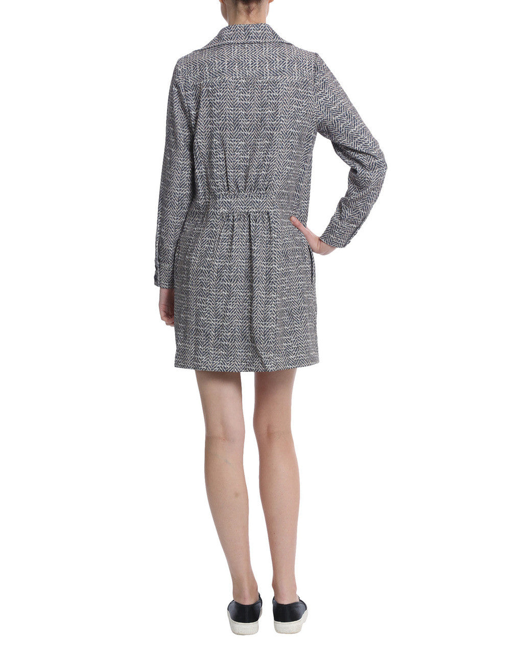 Black Multi | Herringbone Print Long Sleeve Dress