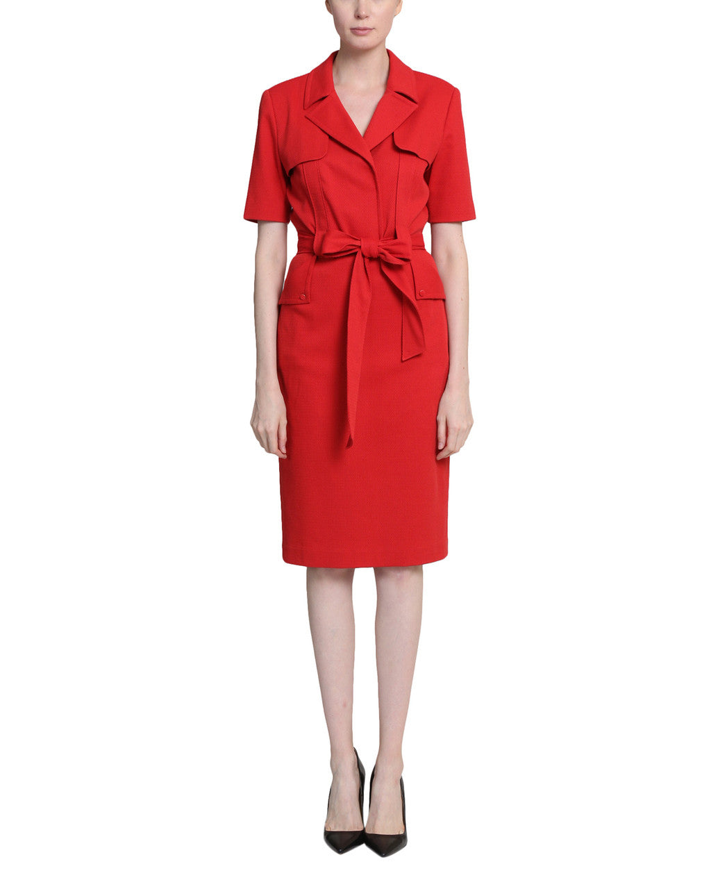 Red | Belt Loop Tie Waist Day Dress